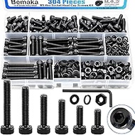 304PCS M5 Screws Kit, M5x8/12/16/20/30/35mm Hex Socket Head Cap Screws Bolts Nuts Washers Kit, 12.9 