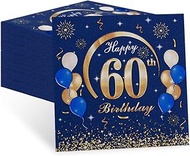 Napkins 60th Birthday Man, Pack of 60 Elegant Birthday Napkins, Happy Birthday 60 Napkins, 2-Layer T