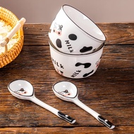 Set 2 Bát 2 Thìa Ăn Cơm Chén Sứ Hình Bò Sữa Chịu Nhiệt Tốt