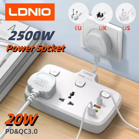 LDNIO Power Strip With Switch 2 AC Output 4 USB PD20W Fast Charger Electrical Socket Extension UK EU