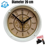 Jam Dinding dan Meja Vintage Series Angka Romawi Aesthetic Kayu Quartz Sweep Silent Size Kecil 20cm