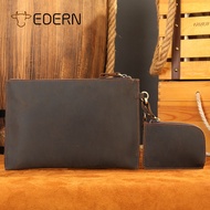 EDERN 2 ชิ้นกระเป๋าคลัทช์หนังม้าบ้าสำหรับผู้ชายกระเป๋าสตางค์ธุรกิจหนังวัวความจุขนาดใหญ่ย้อนยุคกระเป๋าใส่เหรียญซิป YKK กระเป๋า iPad 7.9 นิ้ว