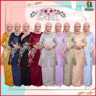 Baju Kurung Moden Tunang Nikah Perempuan Border Lace Tinggi Plus Size ISABEL : Kebarung Satin Duches