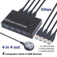 4-Port 2 D2 USB 3.0 KVM Switch Hub Share Keyboard E Printer Between 4 Computers Laptop Desop Offic
