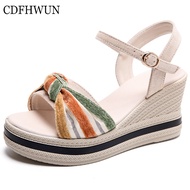 CDFHWUN Wedge Sandals For Women Open-Toe Thick Sole Sandals All-Match Casual Sandals Leather Wedge-H