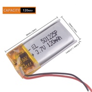 10pcs/Lot 3.7V 120mAh 501225  Rechargeable  li Polymer Li-ion Battery For bluetooth headset  mouse B