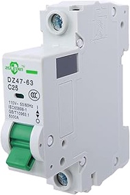 AC Miniature Circuit Breaker, 1 pole 25 Amp, 12-240VAC, 6kA Din Rail Mount Breaker with Thermal Magn