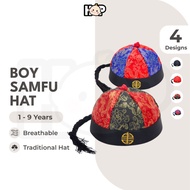 Kids Dynasty Ancient Chinese Hat with Ponytail Chinese Traditional Hat Child Cosplay Hat Kids Boy Ca