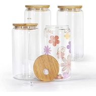 ♠16oz Frosted Sublimation Glass Jar Ice Coffee Glass With Bamboo Lid Straw Transparent Water Cup Jⓞ