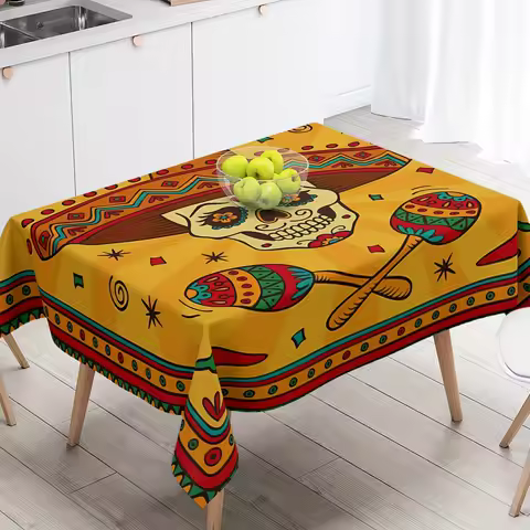 Mexican Skull Sombrero Day of The Dead Tablecloths for Table Decoration Mexico Dia De Los Muertos Ta