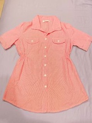 【Brandio】粉色細直條紋長版襯衫 #22衣櫃換季