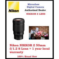 Nikon NIKKOR Z 50mm f/1.2 S Lens + 1 year Nikon Singapore Warranty.