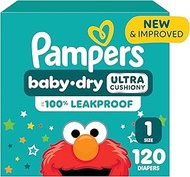 Pampers Diapers Newborn/Size 1 (8-14 lb), 120 Count - Baby Dry Disposable Baby Diapers, Super Pack