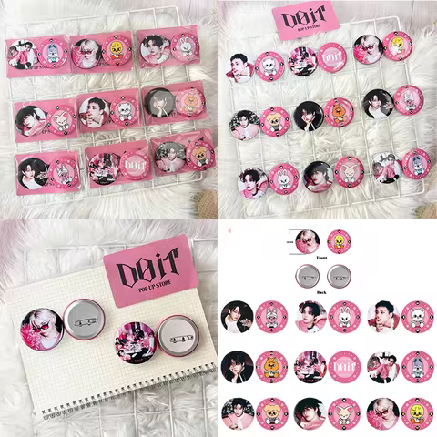 SKZOO Stray Kids New Album DO IT Idol Badge Bangchan Felix Leeknow Trendy K-POP Pink Badge Backpack 