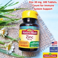 สารสกัดสังกะสีจากธรรมชาติ ซิงค์ Zinc 30 mg, 100 Tablets, Count for Immune System Support - Nature's Made