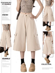 GUANLU | Multiple Pockets Workwear Style Jeans Shorts 6 Points