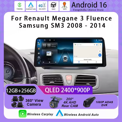 Car Radio For Renault Megane 3 Fluence Samsung SM3 2008 2009 2010 - 2014 Android Multimedia Player N