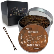 Super Grip Bobby Pins - Brown (Approx. 400 Count) - Womens Bobby Pins 1.9 Inch - Easy, Secure, All H