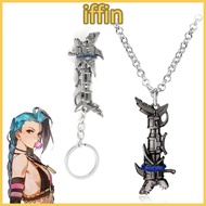IFFIN Jinx Keychain, Arcane LOL Arcane Necklace Jewelry,  Metal Game League of Legend Game Accessori