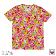 แตงโม (SUIKA) - เสื้อแตงโม เสื้อยืดคอวี ลายพิมพ์FLORA (P.V-148)