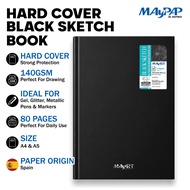 MayArt Hard Cover Black Sketch Book 140gsm A4/A5