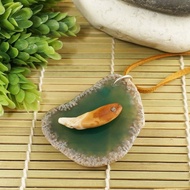 真狼牙項鍊 綠瑪瑙切片 狼牙墜飾項鍊 珠寶飾品