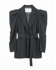 The SRT X8 Cowl Sleeve Blazer - Black (TJK89) - เสื้อเบลเซอร์แขนพอง มีสายเข็มขัด