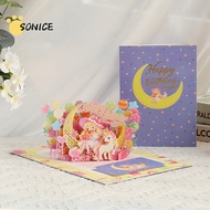 3D Birthday Card Pop-Up Greeting Card Moon Girl Birthday Card Birthday Card with Envelope Handmade 3