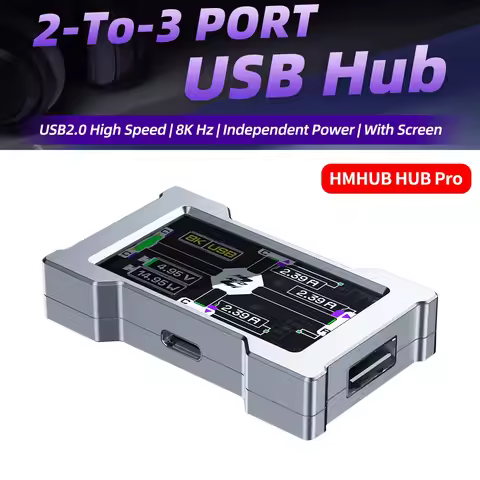HMHUB HUB Pro 2-to-3 Port USB2.0 High Speed 8K Hz USB Hub with Screen Aluminum Alloy Case Independen