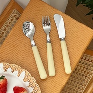 Cream yellow handle knife fork spoon 304 stainless steel butter jam knife Cake dessert spoon Fruit fork