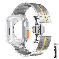 สายรัดโลหะ + เคส TPU สําหรับ Apple Watch วงดนตรี 42mm 46mm ฝาครอบหน้าจอสมาร์ทวอทช์ป้องกันเชลล์ iWatc