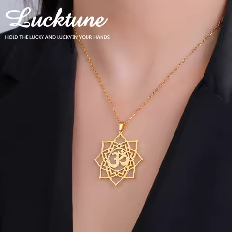 Lucktune Lotus OM Yoga Chakra Symbol Pendant Necklace Women Stainless Steel Buddhism Hindu Amulet Ch
