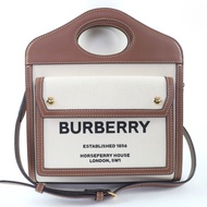【5積分】全新未使用 ☆ BURBERRY 迷你口袋包 2WAY 棉帆布皮革手提包/單肩包ブラウン含包裝盒和防塵袋 意大利製造 女士