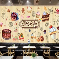 Cartoon Sweet Cake Industrial Decor Mural Wallpaper 3D Modern  Dessert Store Bakery Cake Shop Yellow