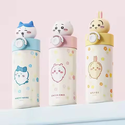 Anime Cartoon Kawaii Chiikawa Hachiware Usagi Portable Thermos Water Cup Straw Leakproof Reusable Bo