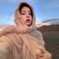 复古文艺棉麻围巾女夏大西北川西旅游废土风斗篷丝巾长条系脖披肩Vintage Artistic Cotton and Linen Scarf Women's Xia Da Northwest West 