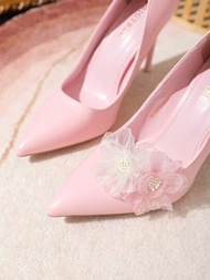 2入組(1對)女士鞋扣,粉色、杏色和多色花卉和蝴蝶結設計,可卸下,適用於婚禮、派對高跟鞋和運動鞋,多功能diy裝飾配件