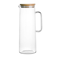 1.7L Glass Water Pitcher with Handle Bamboo Lid Heat Resistant Cold Hot Kettle Capacity Tea Pitcher