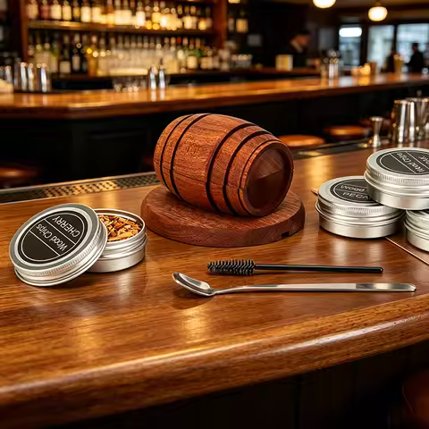 Wooden Barrel Whiskey Smoker Kit Cocktail Smoker with 4 Wood Chips Old Fashioned Smoker Set for Bour