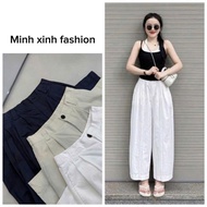 Women's Wide Leg Pants Made of Beautiful Khaki Wind Silk, Elastic Waist, High Waist, Flattering MA68