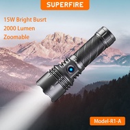 SUPERFIRE Flashlight  Rechargeable 1800 Lumens LED Zoomable Torch Light Powerful Portable Supports T