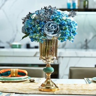 Light Luxury Gold Metal Crystal Glass Vase European Model House Living Room Table Tops Decorative Vase Set