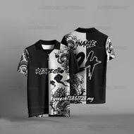 Baju Polo Custom Nama Naga  Hitam Putih Sublimasi Streetwear