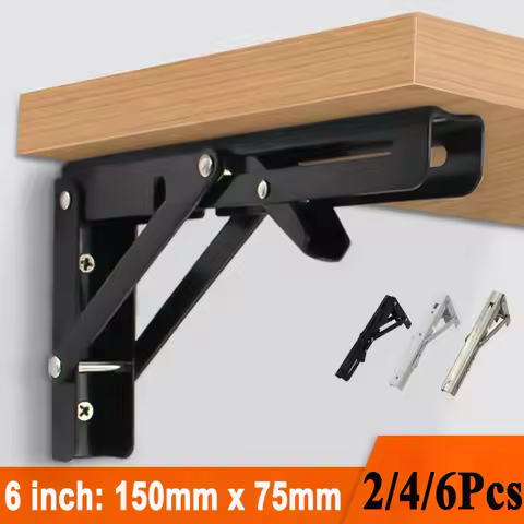 6 Inch Folding Shelf Brackets Black White Stainless Steel 2/4/6PCS Collapsible Brackets for Table Be