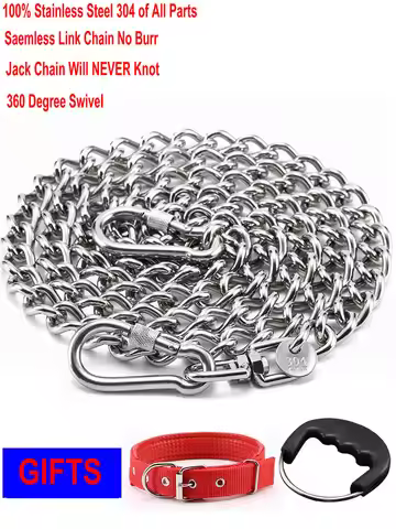 HQ LC02 100% Stainless Steel 304 Seamless No Knot Jack Link Chain Pet Dog Leash Small Large Dogs Lea