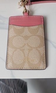 Coach 經典花紋粉紅色證件套卡片套掛頸帶