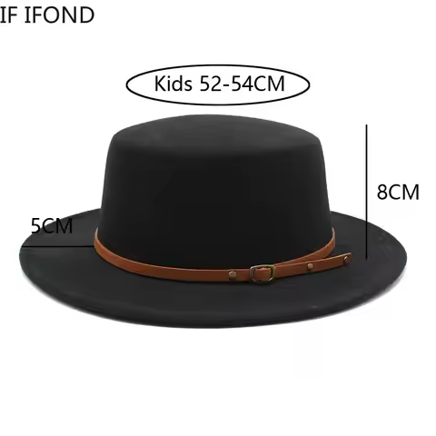 Small Size 52 -54CM British Style Child Fedora Hats Boy Girls Kids Flat Top Felt Jazz Hat Formal Par