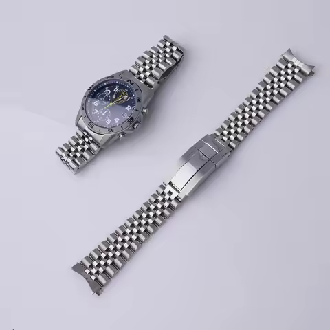 For Seiko Chronograph SND363 SND365 SND367 SND367P1-Rolamy 20mm Silver Jubilee WatchBand Strap Curve