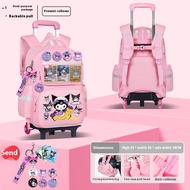 Bei Bao Kuromi รถเข็นกระเป๋าโรงเรียนสำหรับเด็กที่มีล้อความจุมากและทนทาน