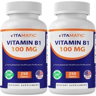 Vitamatic Vitamin B1 100 mg, 250 Tablets, Non-GMO, Thiamine - 2 Pack